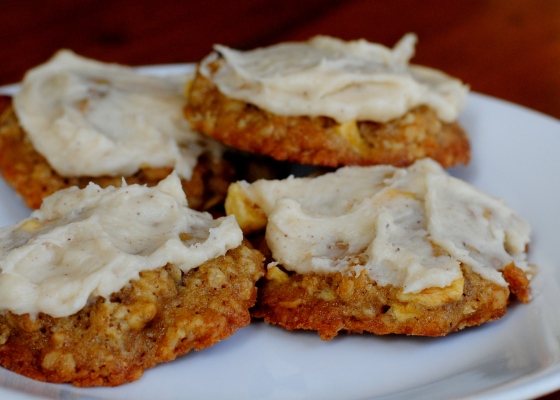 apple oatmeal cookies with browned butter frosting